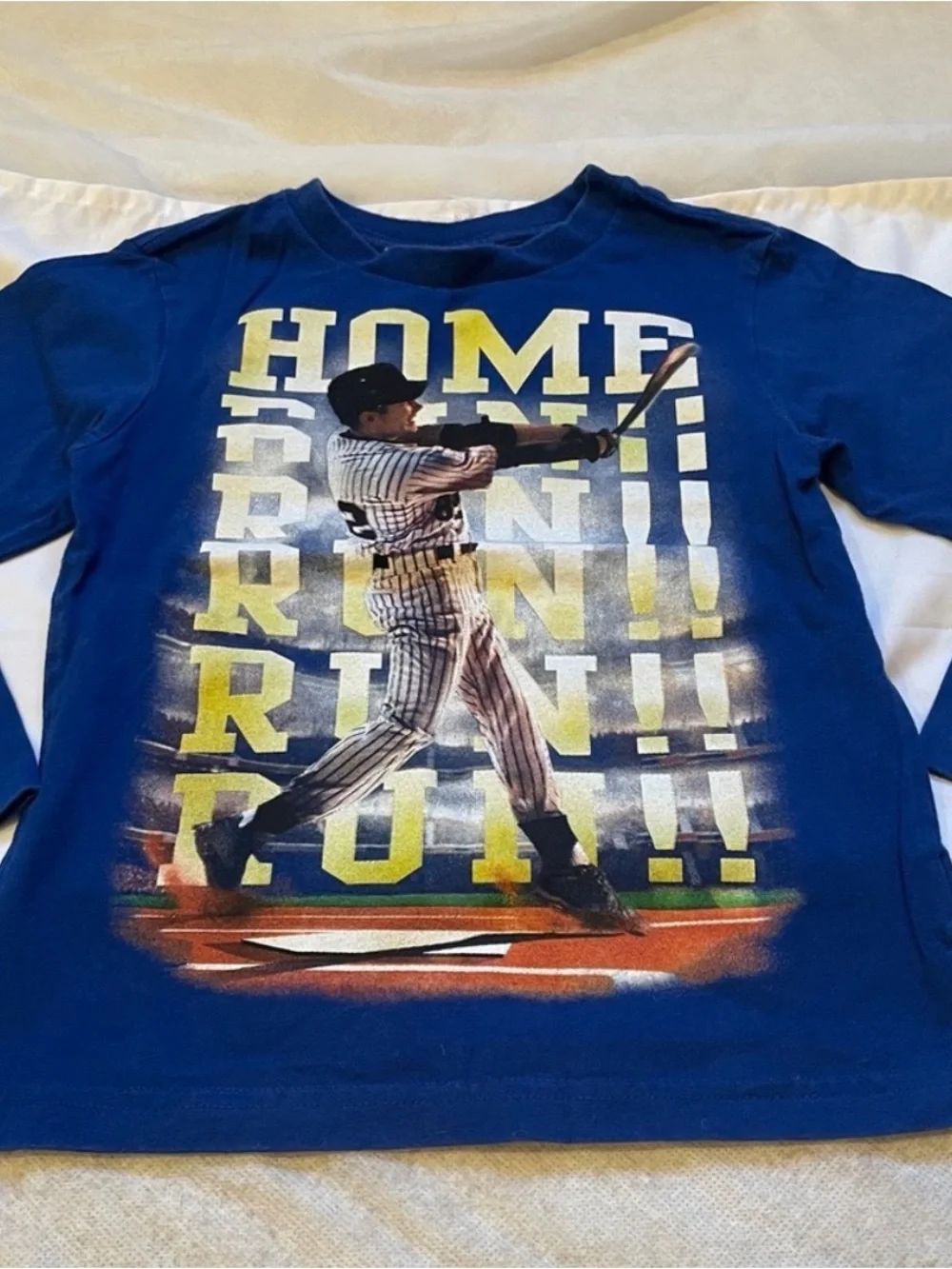 Children’s Place Boys Baseball XS “Home Run” Graphic T-Shirt Blue Long Sleeve